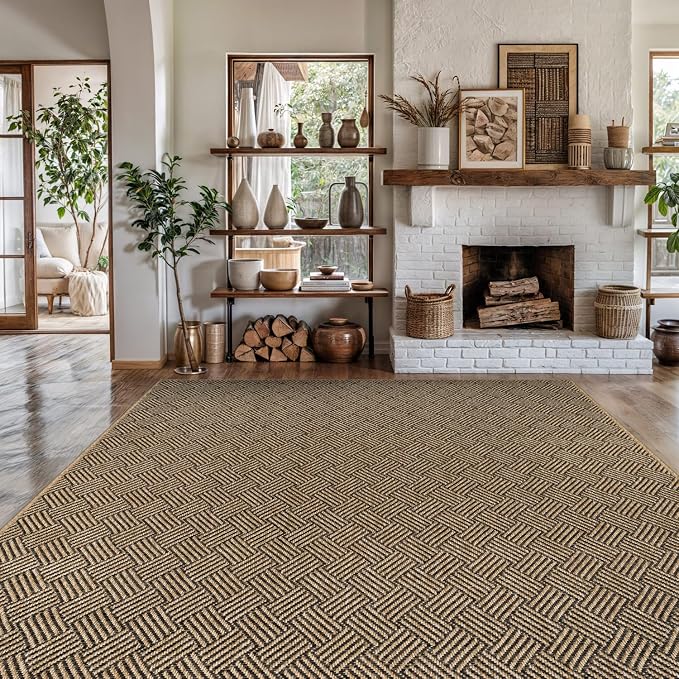 Luul Home Easy Jute Rugs 10x14 Herringbone Natural Color Living Room Indoor Outdoor Area Rug for Patio and Kitchen Rug High Traffic Washable Easy to Clean Solid Boho Woven Design Carpet (10 x 14)