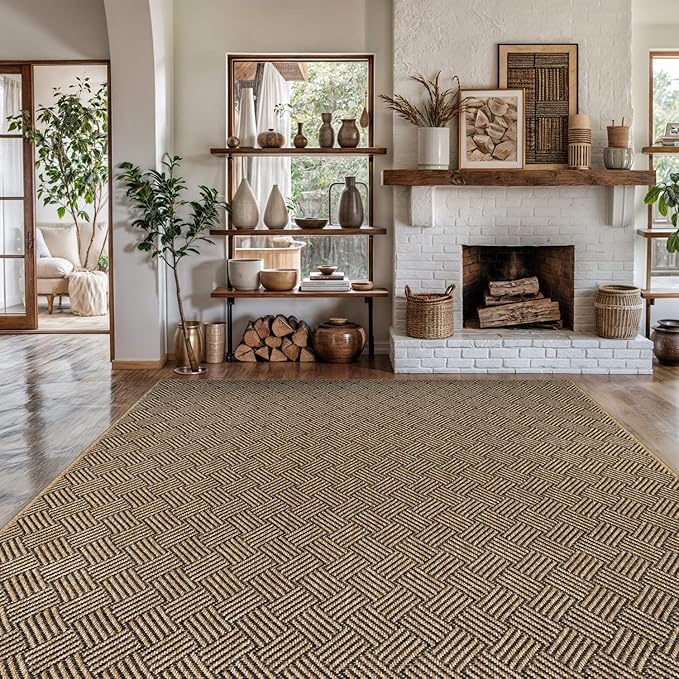 Luul Home Easy Jute Rugs 6x9 Herringbone Natural Color Living Room Indoor Outdoor Area Rug for Patio and Kitchen Rug High Traffic Washable Easy to Clean Solid Boho Woven Design Carpet (6 x 9)
