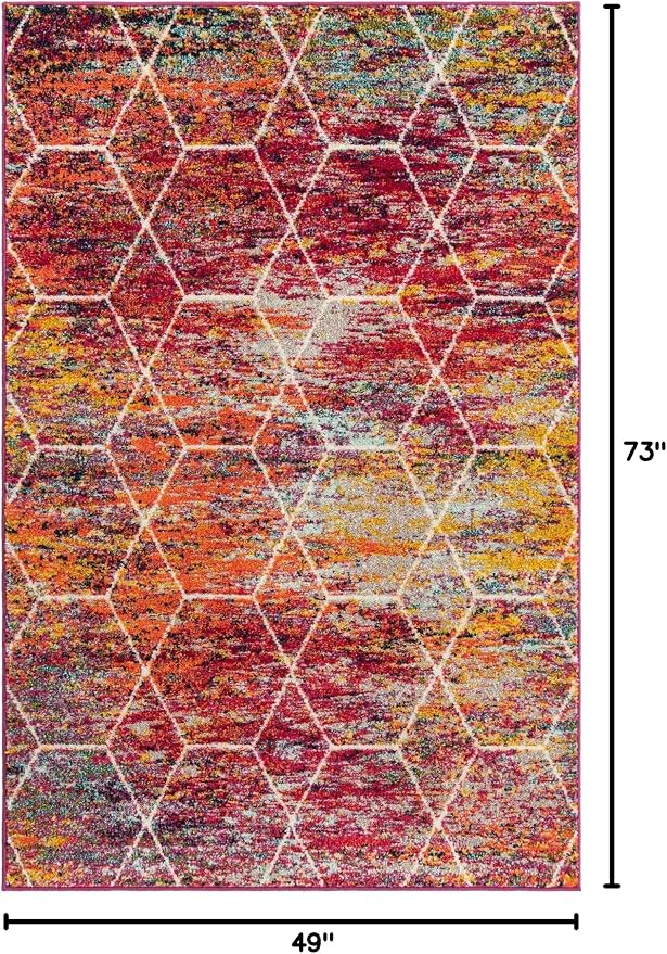 Unique Loom Trellis Frieze Collection Area Rug - Geometric (4' x 6', Multi/ Ivory)