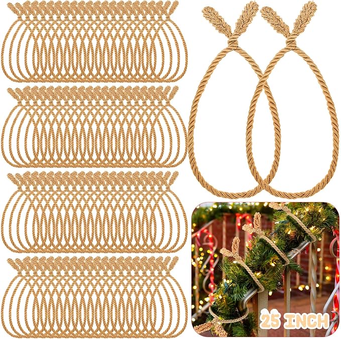 Zhengmy 100 Pcs 25 Inch Extra Long Christmas Garland Ties Christmas Decorative Twist Ties for Banister Reusable Flexible Twist for Holiday Xmas Home Decorations Craft Wrapping (Gold)