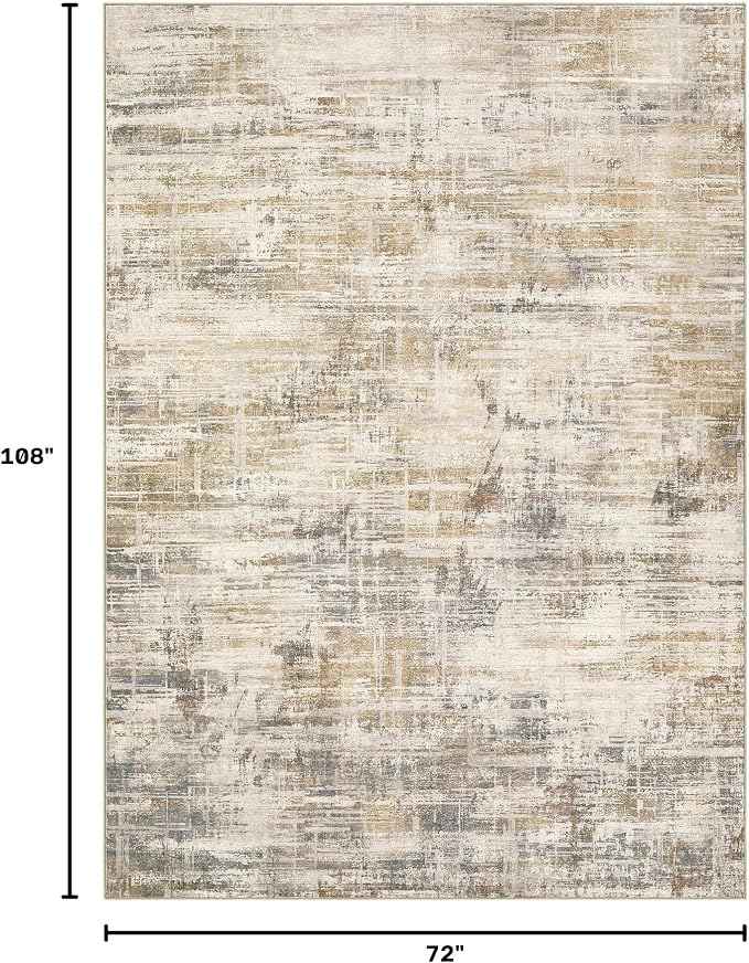Uermei 6x9 Area Rug for Living Room Washable Abstract Golden Brown Carpet | Low Pile Non-Slip Soft Neutral Modern Kid Pet Friendly Large Rugs For Bedroom Dining Room Nursery Office Indoor Decor
