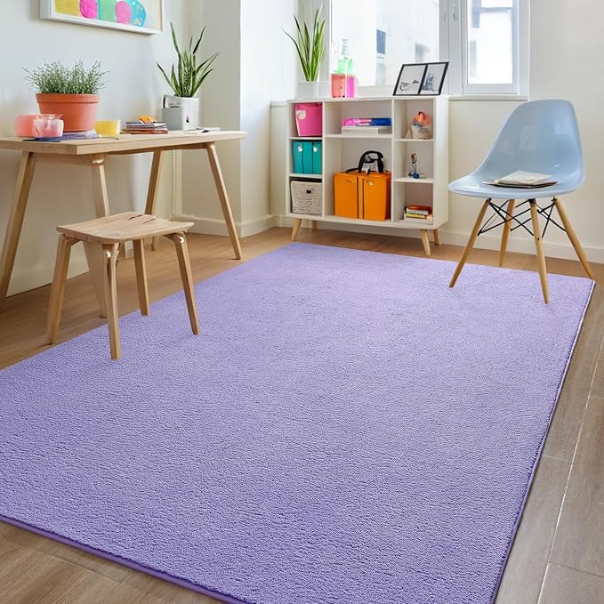 5x7 Lavender Purple Area Rug Modern Aesthetic Minimalist | Washable Memory Foam, Low Pile Non Slip Indoor Carpet for Living Room Bedroom Office Classroom College Dorm Room Home Decor
