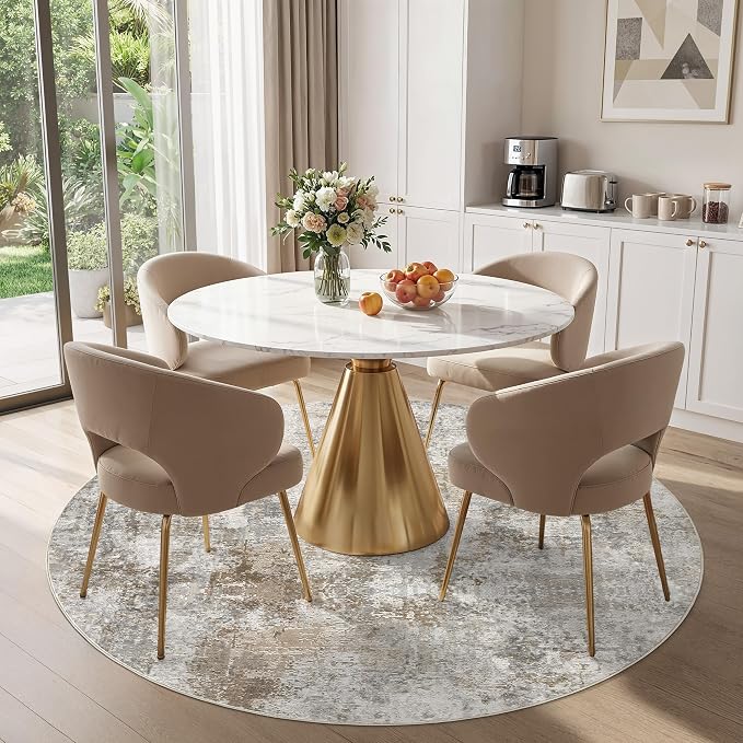 6Ft Round Area Rug Washable Abstract Rugs for Living Room Light Brown/Grey | for Bedroom, Dining Room, Office, Nursery, Soft Neutral, Low Pile Non-Slip, Kid Pet Friendly, Large Indoor Carpet, Home Decor