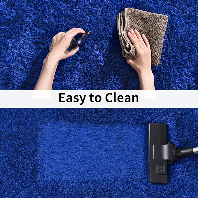 8x10 Large Area Rugs for Living Room, Fluffy Washable Royal Blue | Upgrade Non-slip, 8 x 10 Big Shag Rug for Boys Bedroom Kids Nursery, Modern Shaggy Furry Carpet for Dorm, Flame Resistant