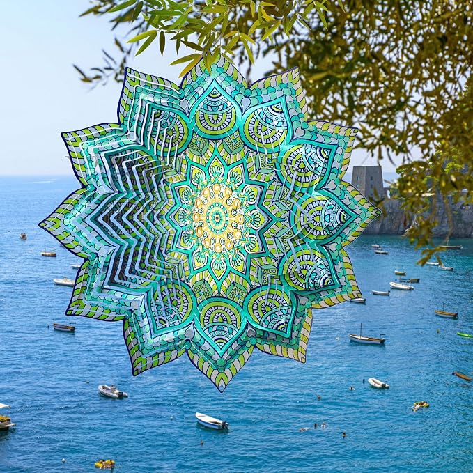 Wind Spinner Mandala Peacock Flower,12In Stainless Steel Wind Spinners Outdoor,3D Yard Art Decorations,Hanging Kinetic Sculptures,Garden Decor,Gifts for Women,Mother,Men,Father,Holidays