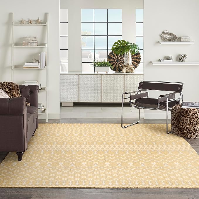 Nourison Home Positano Yellow 9' x 12' Area Rug - Easy Clean, Non Shedding, Bed Room, Living Room, Dining Room, Kitchen (9' x 12')