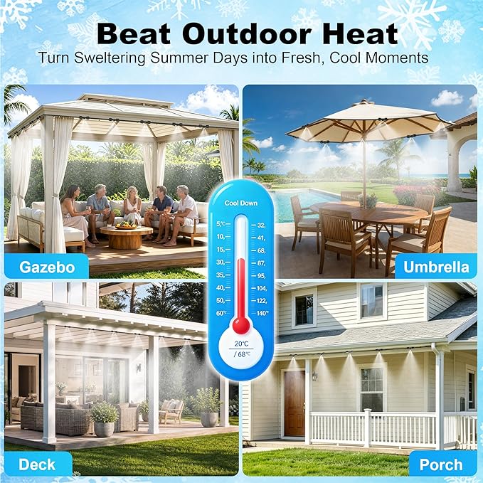 Thiswing 100 FT Dual-Line Misting Cooling System, Outdoor Water Mister Kit with 24 Brass Nozzles, Misting Hose for Patio, Backyard, Garden, Dog Play Area, Farm, Stable, Outdoor Summer Heat Relief