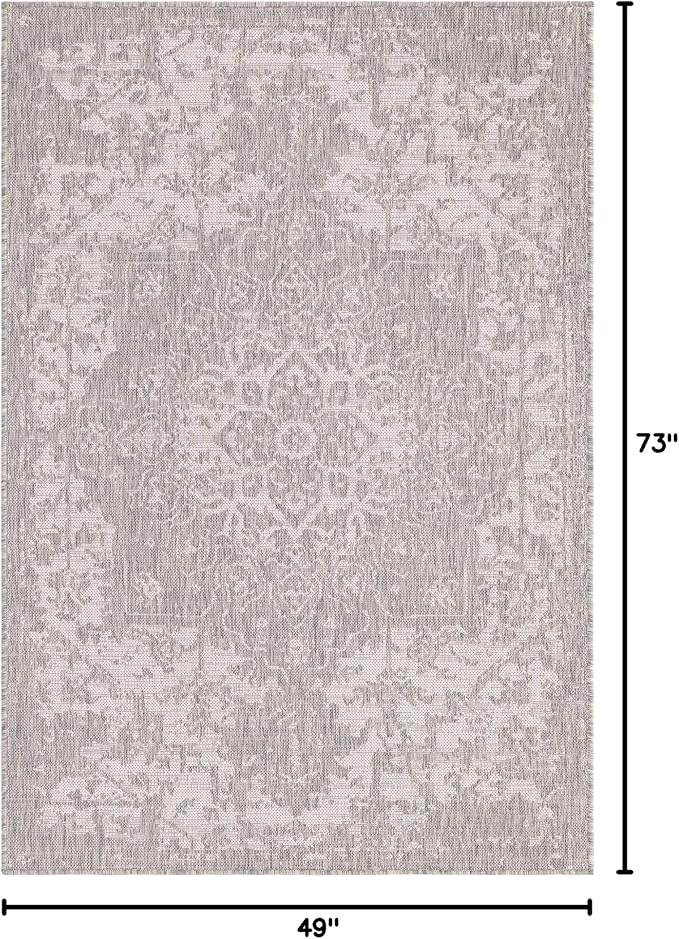 Unique Loom Outdoor Collection Area Rug - Dubai (4' 1' x 6' 1' Rectangle, Gray/ Ivory)