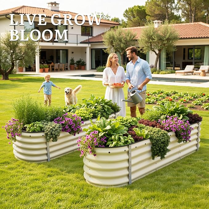 YITAHOME 6.5x2x1.5ft Large Raised Garden Bed Kit, 17" Tall 6 in 1 Galvanized Metal Planter Box with Gloves & Safety Rubber, Outdoor Above Ground Planters for Plants Vegetables Flowers, Cream Yellow