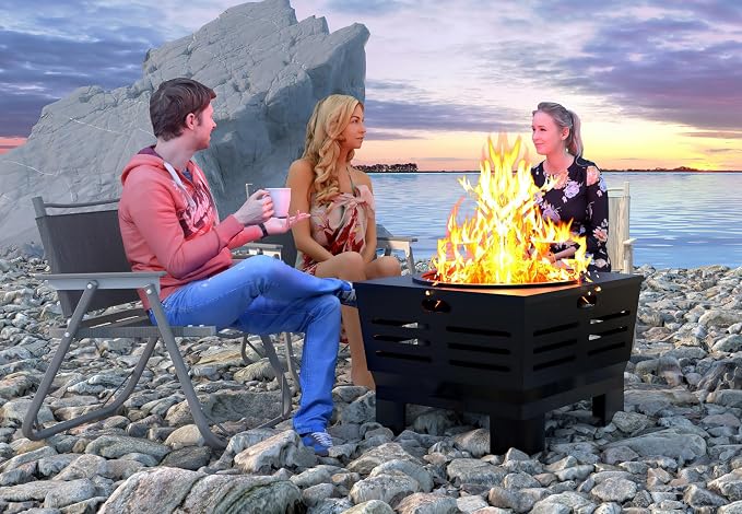 Fire Beauty Smokeless Wood Fire Pit with BBQ Grill for Camping & Backyard | Smokeless vent, ash pan, steel frame, 4-leg base, grill
