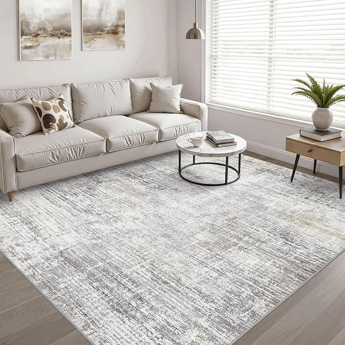 LOONGRUG 8x10 Area Rugs Washable Neutral Modern Living Room Rug Gray Beige | Abstract Soft Stain Resistant Indoor Non-Slip Carpet for Bedroom Nursery Kids Office Playroom Dining Room