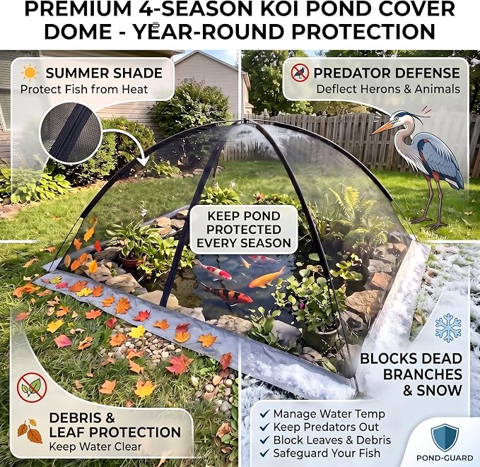 Pond Cover Net - Heavy Duty Nylon Dome Mesh with Zippers - 5x7FT Protector for Garden Pond Koi Fish and Plants - Birds & Leaves Animals Barrier