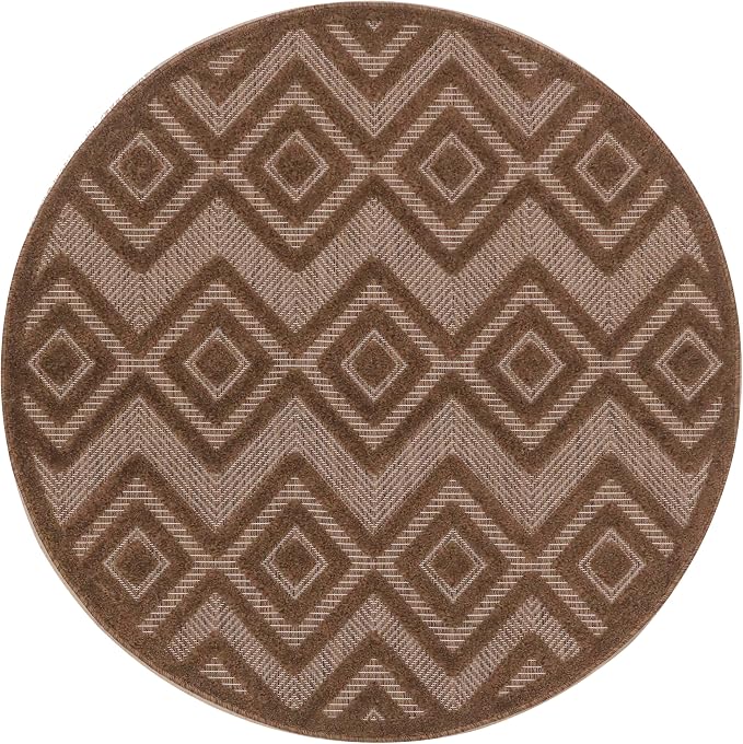 Nourison Home Versatile Brown 4' x Round Area Rug - Easy Clean, Non Shedding, Bed Room, Living Room, Dining Room, Kitchen (4' x Round)