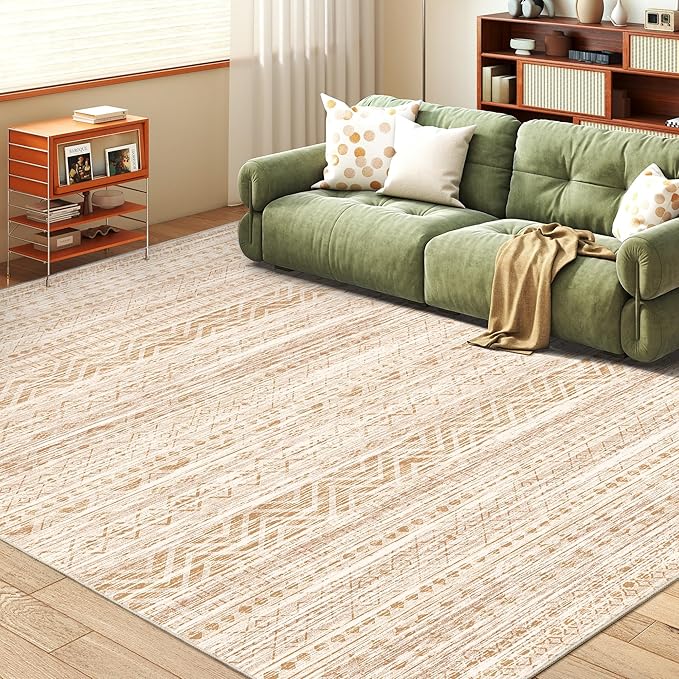 Miukiki 5x7 Washable Area Rug for Living Room, Soft Non Slip Rug Beige | Non-Slip Thin Throw Rug for Bedroom Kitchern Dining Room Office, Low Pile Indoor Floor Carpet with Vintage Pattern 5'x7'