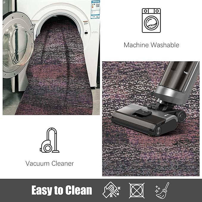 Washable Area Rug - 1/6 Thick - Stain & Water Resistant Non-Slip - Resistant Rug for Living Room, Bedroom, Nursery, Pet & Child Friendly, Vintage Charm Area Rugs (Burgundy, 9' x 12')