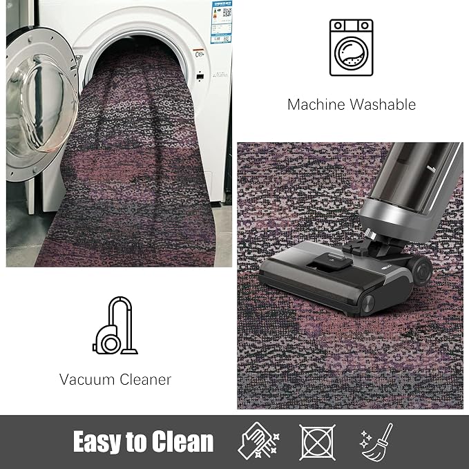 Washable Area Rug - 1/6 Thick - Stain & Water Resistant Non-Slip - Resistant Rug for Living Room, Bedroom, Nursery, Pet & Child Friendly, Vintage Charm Area Rugs (Burgundy, 2'6'' x 8')