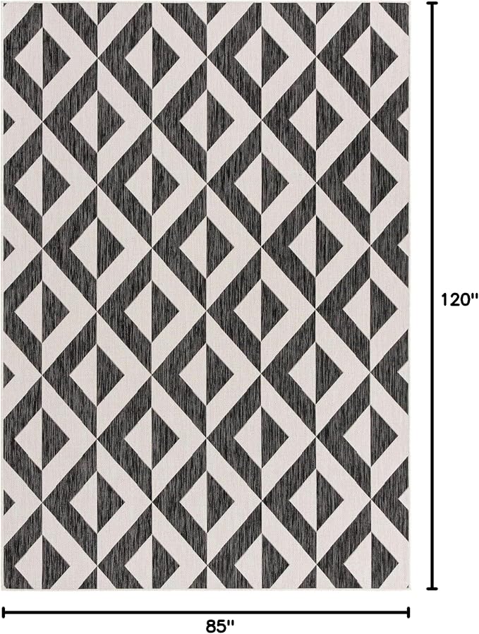 Unique Loom Outdoor Collection Area Rug - Napa (7' 1" x 10' Rectangle, Charcoal Gray/ Ivory)