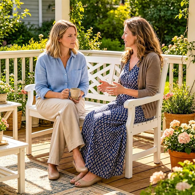 Outsunny Outdoor Garden Bench, Wooden Frame Patio Bench with Geometric Pattern, 43.25 Inch Weatherproof 2-Person Love Seat for Garden, Lawn, Porch, Yard, Work Entryway, White
