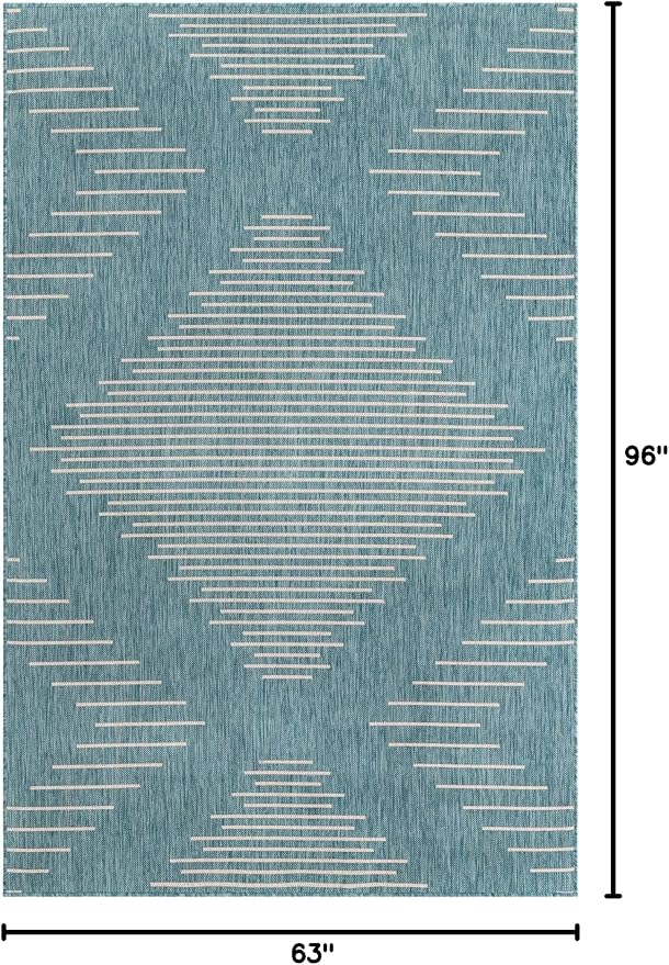 Unique Loom Outdoor Modern Collection Area Rug - Tambor (5' 3" x 8' Rectangle, Light Aqua/ Ivory)