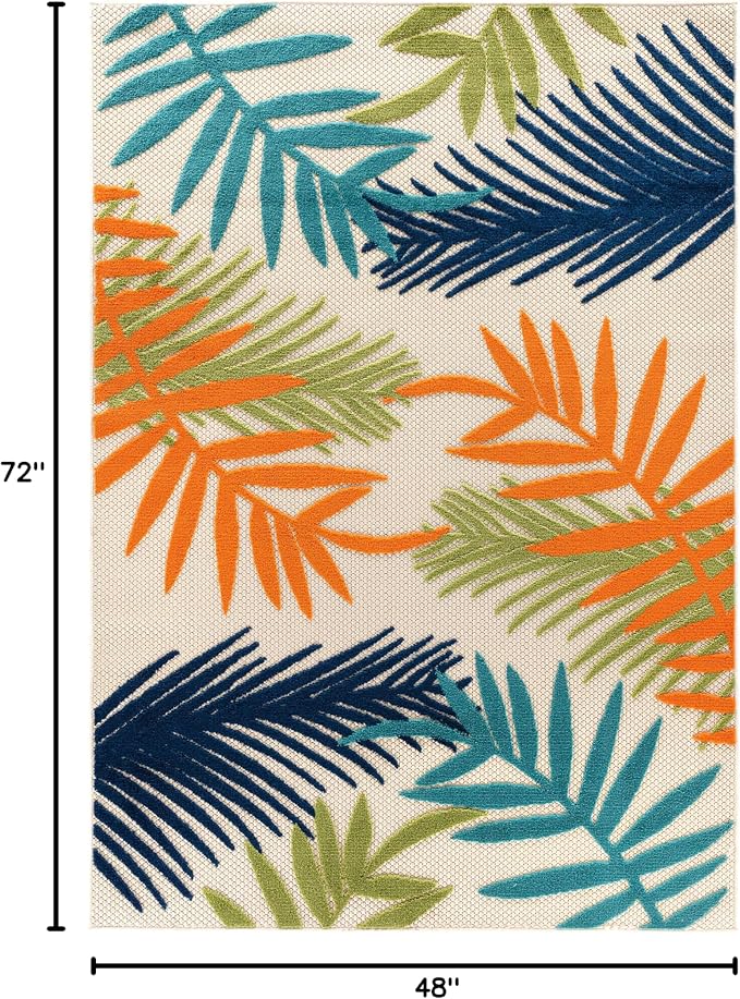 Rugshop Evora Palm Frond Non-Shedding Easy Cleaning Patio Deck Backyard Indoor/Outdoor Area Rug 4' X 6' Multi