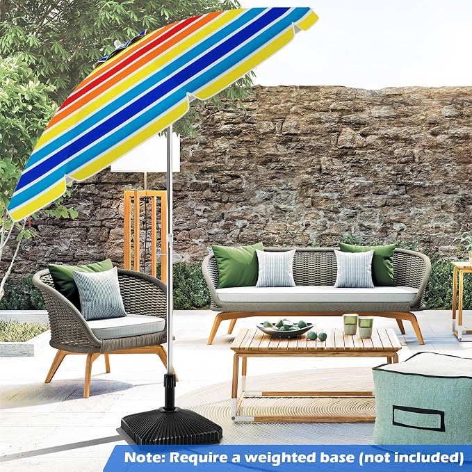 Tangkula 6.5ft Outdoor Beach Umbrella with Sand Anchor, Patio Umbrella with Push Button Tilt & UPF 50+ Protection, Portable Sunshade Umbrella with Carry Bag for Garden Beach Outdoor (Rainbow)