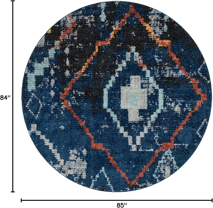 Unique Loom Morocco Collection Tribal, Southwestern, Bohemian Area Rug (7' 0 x 7' 0 Round, Navy Blue/Gray)
