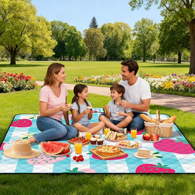 Extra Large Picnic Blanket Waterproof,80"x 80"Foldable Machine Washable Beach Blankets,Outdoor Blanket for 6-8 Adults,Picnic Mat Suitable for Indoor Crawling,Park Beach,Camping,Hiking,Travel (Blue）
