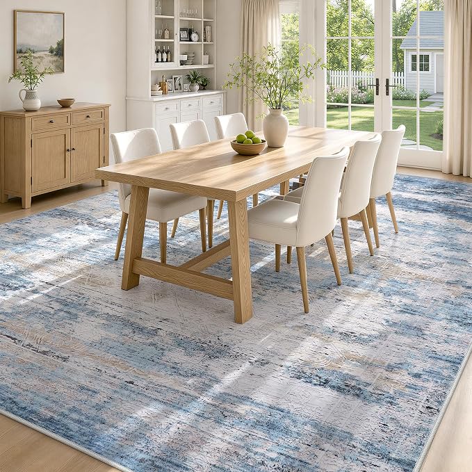 8x10 Washable Area Rug Modern Abstract for Living Room Bedroom Blue | Soft Indoor Carpet,Anti-skid Backing,Water Repellent,Non-shedding, Suitable for bedroom dining farmhouse nursery home office