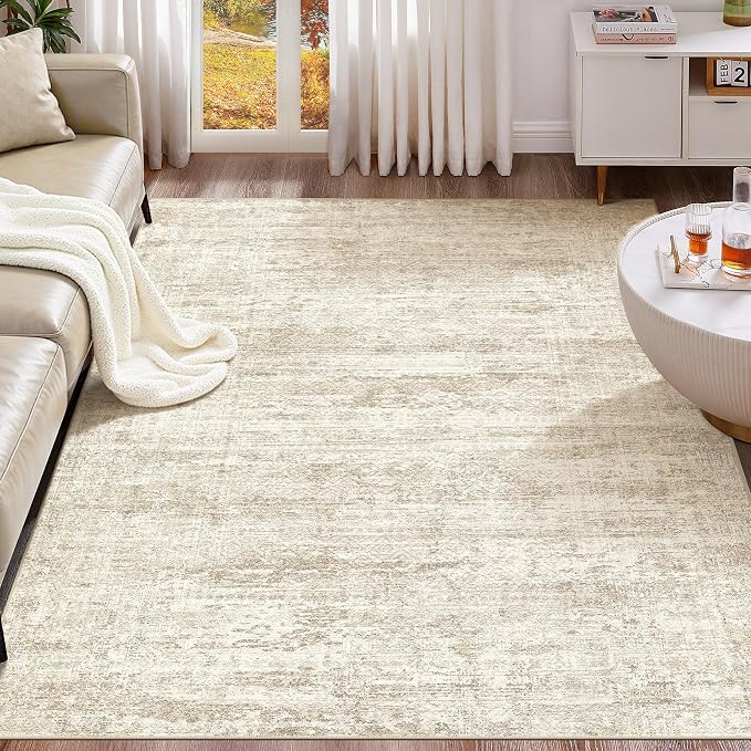 UERMEI 5x7 Washable Area Rug - Neutral Modern Abstract Living Room Rugs, Non-Slip Soft Large Indoor Floor Carpet for Bedroom Home Office & Under Dining Table Decor, Beige/Brown