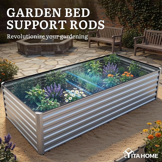 YITAHOME 8x4x2ft 2pcs Large Raised Garden Bed Kit, Galvanized Metal Planter Box with Gloves, Ground Nails & Safety Rubber, Outdoor Above Ground Planters for Plants Vegetables Flowers, Silver Gray