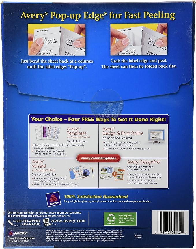 Avery Easy Peel Printable Address Labels with Sure Feed, 1-1/3" x 4", White, 1,400 Blank Mailing Labels for Laser Printers (5162) (Pack of 5)