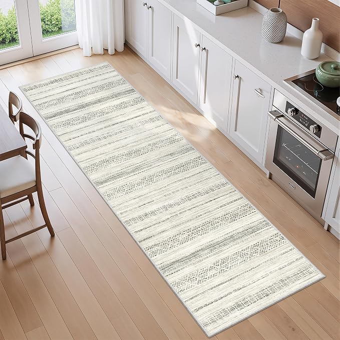 Miukiki Hallway 2x8 Runner Rug Washable Non Slip Kitchen Rug Grey | Soft Low Pile Long Floor Runner for Entryway Bedroom Laundry Room, Indoor Foldable Carpet with Rubber Backing 2'x8'