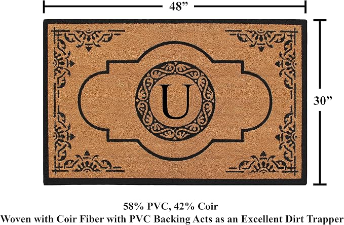 A1HC Natural Coir Monogrammed Doormat for Outside Entrance, Heavy Duty, Low Profile, Anti-Shed Treated Front Door Mat, Easy to Clean, Long Lasting Entryway Doormats - 30"x48"