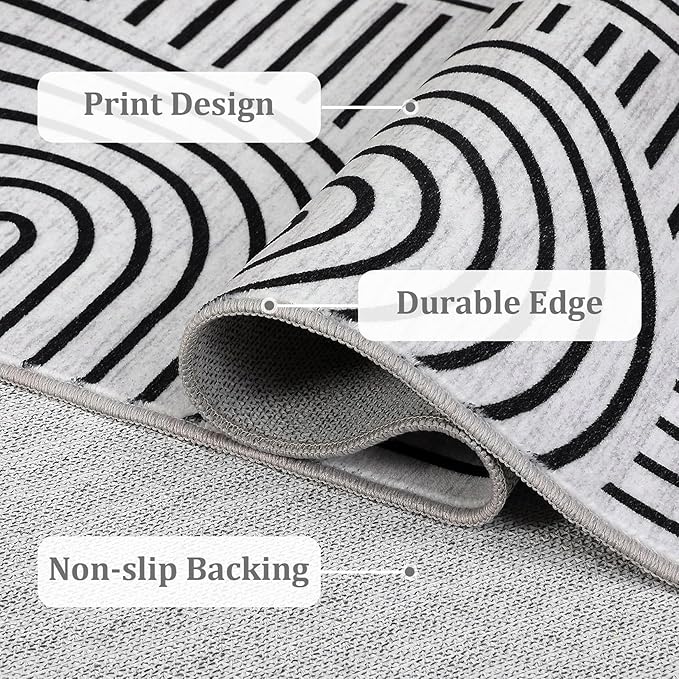 ROYHOME Modern 2x6 Hallway Runner Rug Non Slip Soft Kitchen Rug Blackwhite | Abstract Washable Mat, Rainbow Geometric Runners Rugs for Bedroom, Long Rugs for Entryway Arch Pattern Bathroom Laundry Dorm