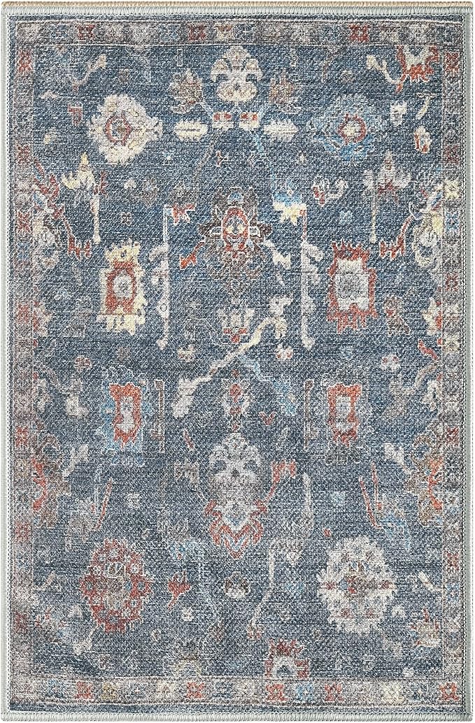 Keen Home Design Vintage Washable Entryway Rug, Non-Slip Low Pile, 2x3 | Machine Washable Cotton Chenille, 0.25In Low Pile, Rubber Non-Slip Back; Kitchen, Entryway, Bathroom, Bedside
