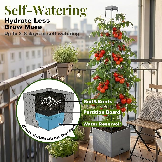 Tomato Planter with Trellis 57", 2-Pack Self Watering Raised Garden Bed with Trellis, Tomato Cages for Garden, Tomato Pots for Growing Tomatoes, Vegetable Planter, Tomato Plant Support Cage
