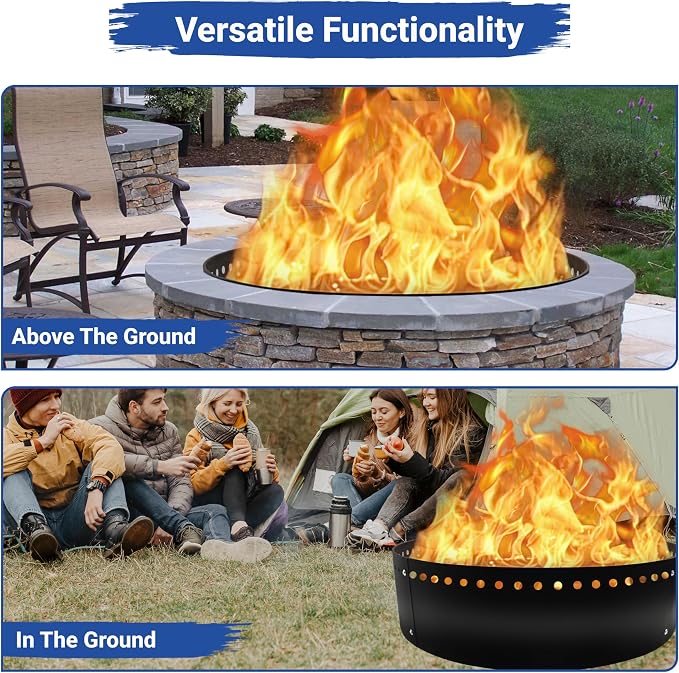 FEBTECH - 48" D Smokeless Fire Ring Insert - Steel DIY Fire Ring Liner | Above or In-Ground Versatile Firepit Ring for Outdoor Fire Pits, Backyard Outdoor Camping Bonfires, Patio & Family Gatherings