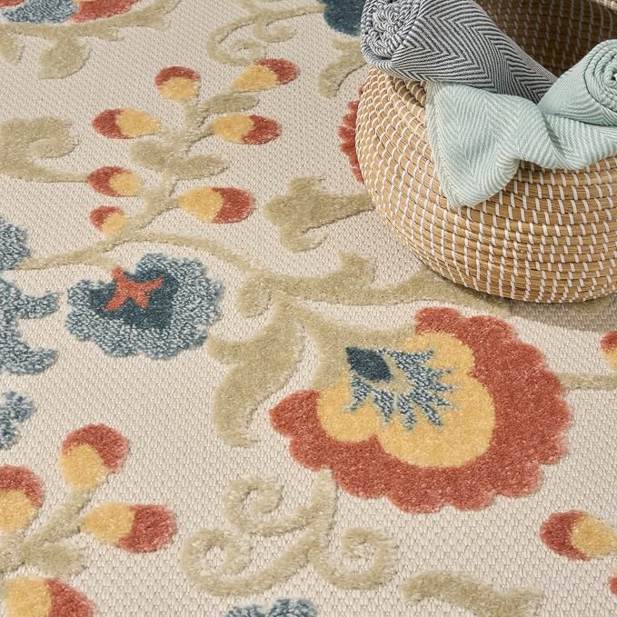 Nourison Home Aloha Grey Multicolor 5'3" x 7'5" Area Rug - Easy Clean, Non Shedding, Bed Room, Living Room, Dining Room, Kitchen (5' x 8')