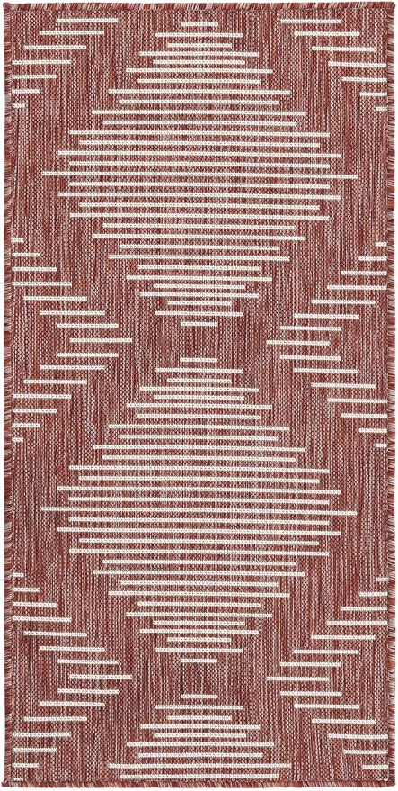 Unique Loom Outdoor Modern Collection Area Rug - Tambor (2' x 4' 1" Runner, Rust Red/ Ivory)