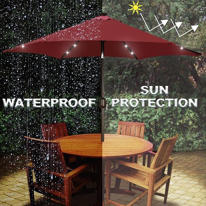 Blissun 7.5 ft Solar Umbrella, 18 LED Lighted Patio Umbrella, Table Market Umbrella