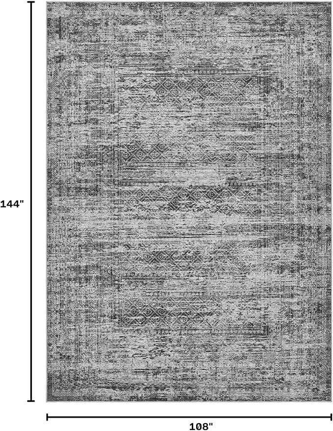 UERMEI 9x12 Area Rug Living Room Rugs - Washable Neutral Modern Abstract Soft Thin Rug Indoor Floor No Slip Rug Carpet for Bedroom Under Dining Table Home Office Decor - Dark Gray