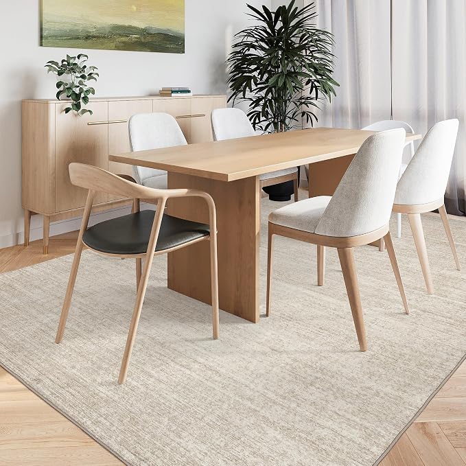 Valenrug 4x6 Area Rug for Entryway, Non Slip Washable Bedroom Rug, Beige | Soft Low Pile, Thin & Lighweight Carpet, Folable Stain Resistant Modern Indoor Floor Mat for Living Room,Hallway, Home Decor