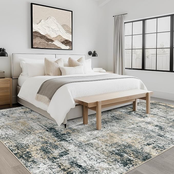 5x7 Area Rugs for Living Room Abstract Washable Black Grey Brown Rug | With Anti-Slip Backing，Non-Shedding，Stain-Resistant，Soft Modern Large Carpet for Bedroom Dining Room Farmhouse Nursery