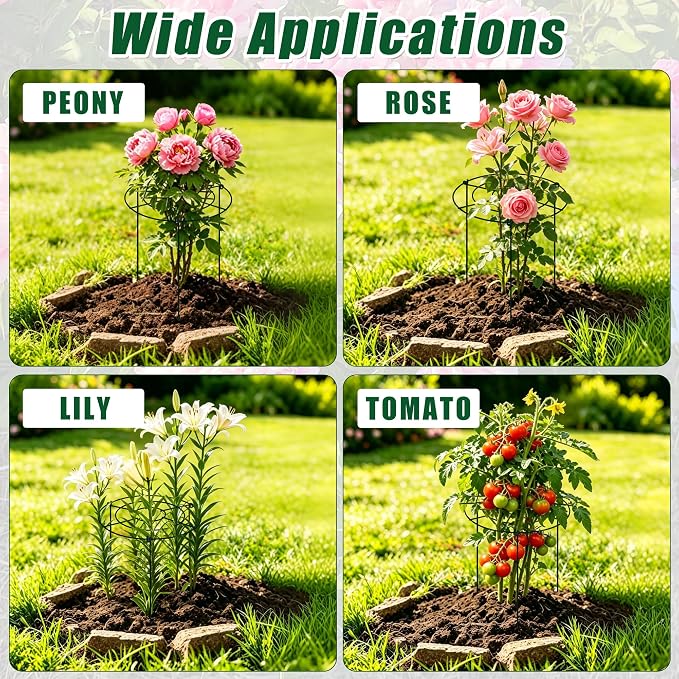 30"H x 13.8"D Peony Cages and Supports, 3 PCS Large Plant Supports for Outdoor Plants, Heavy Duty Metal Peonies Support Cage Peony Rings Hoops Grow Through Plant Brace for Vegetables Roses Tomatoes