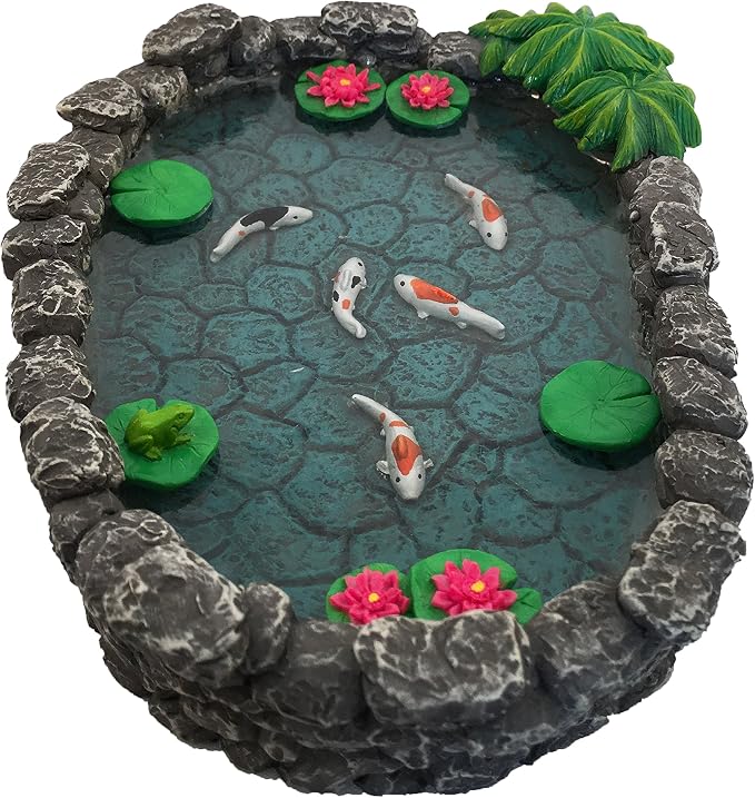 GlitZGlam KOI Miniature Pond for Fairy Garden - Enchanted Garden Accessories