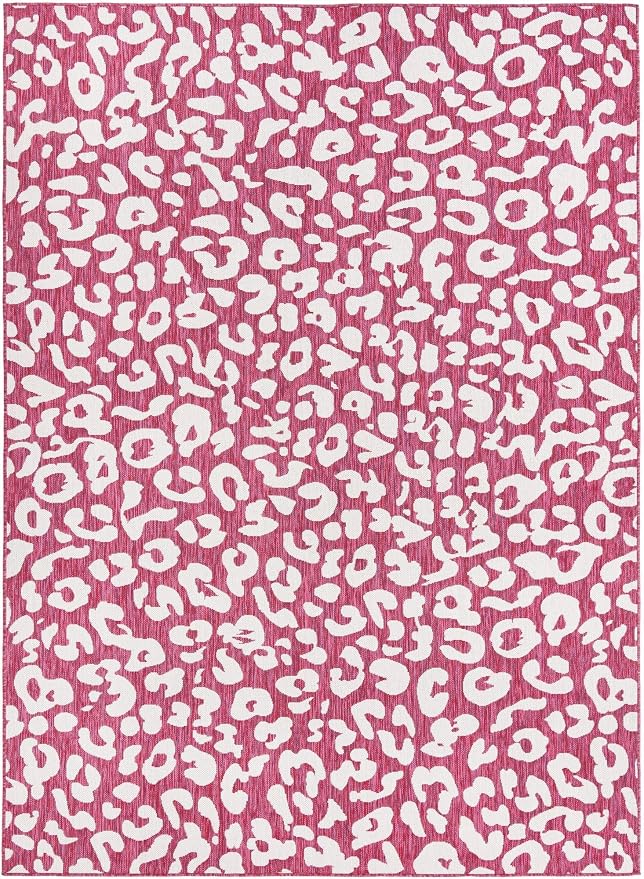 Unique Loom Outdoor Safari Collection Area Rug - Leopard (7' 10" x 11' Rectangle, Magenta/ Ivory)
