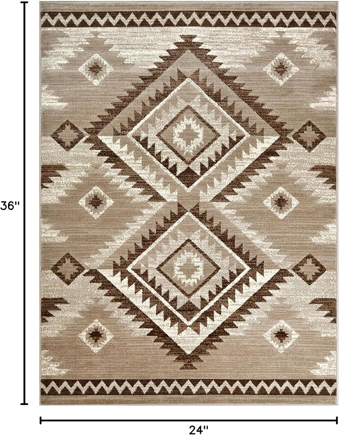 YHSF South West Native Tribal American Rug Ritz - Mocha, 2 ft x 3 ft | Native American Indian Inspired Rug - Living Room, Bedroom, Hallway, Entryway & High-Traffic Area Rugs - Washable - Soft