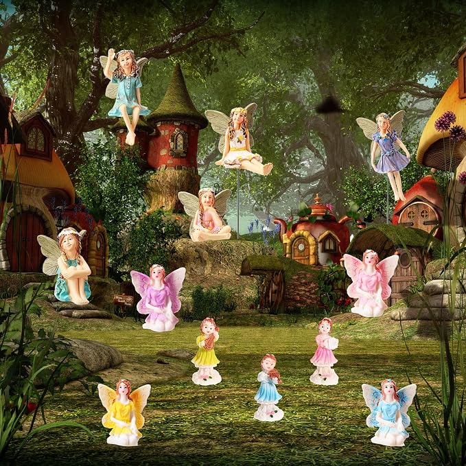 Queekay 16 Pieces Fairies Accessories Miniature Fairies Decor Fairy Figurine for Outdoor Garden Yard Home Decoration