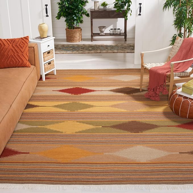 SAFAVIEH Kilim Collection Area Rug - 10' x 14', Natural & Multi, Handmade Southwestern Tribal Wool, Ideal for High Traffic Areas in Living Room, Bedroom (NVK175A)