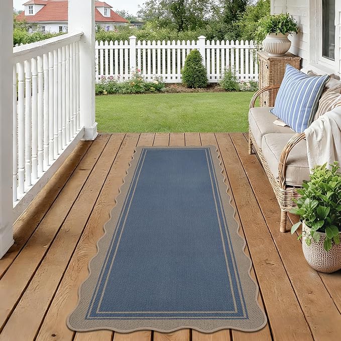 Easy Jute Kitchen Runner 2x6 Kitchen Runner Rug Washable Non Slip Outdoor Rug for Entryway Farmhouse Neutral Low Pile Scalloped Carpet for Hallyway Proch Doorway